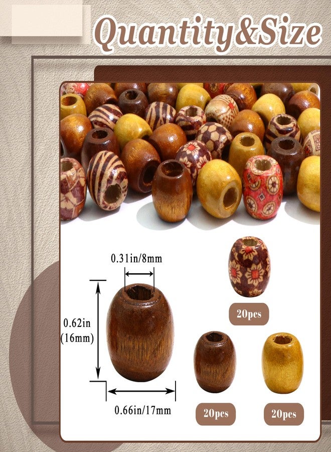 VENOFEN 60PCS Wood Hair Beads Mixed Color Loc Jewelry Hair Decoration Large Hole Braids Bead Accessories Natural Wooden Beads for Women - Image 4