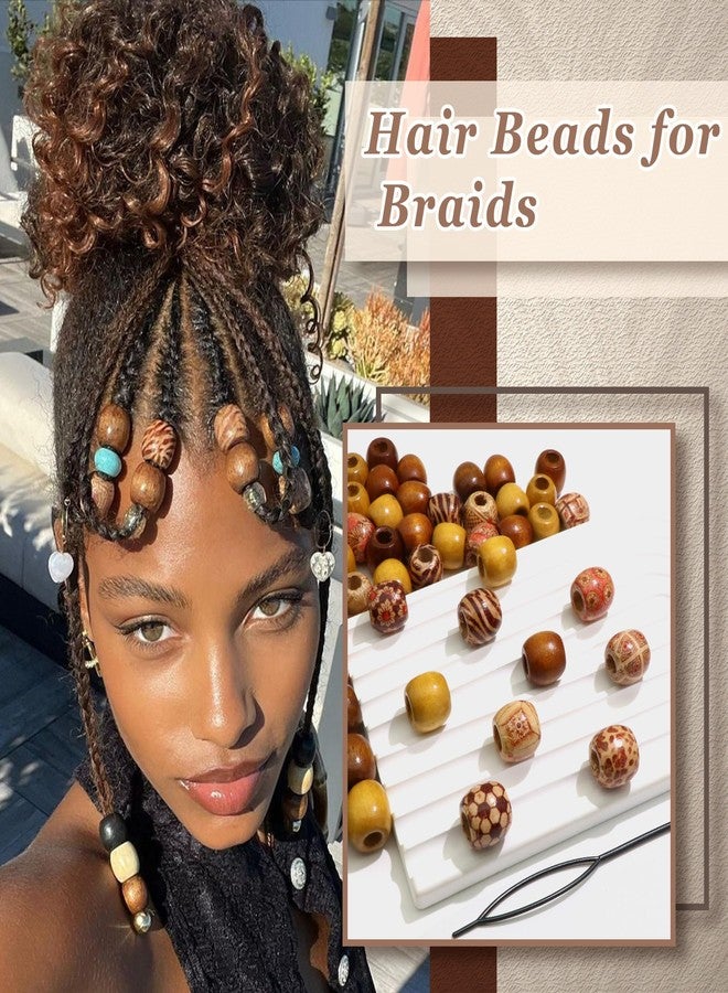 VENOFEN 60PCS Wood Hair Beads Mixed Color Loc Jewelry Hair Decoration Large Hole Braids Bead Accessories Natural Wooden Beads for Women - Image 3