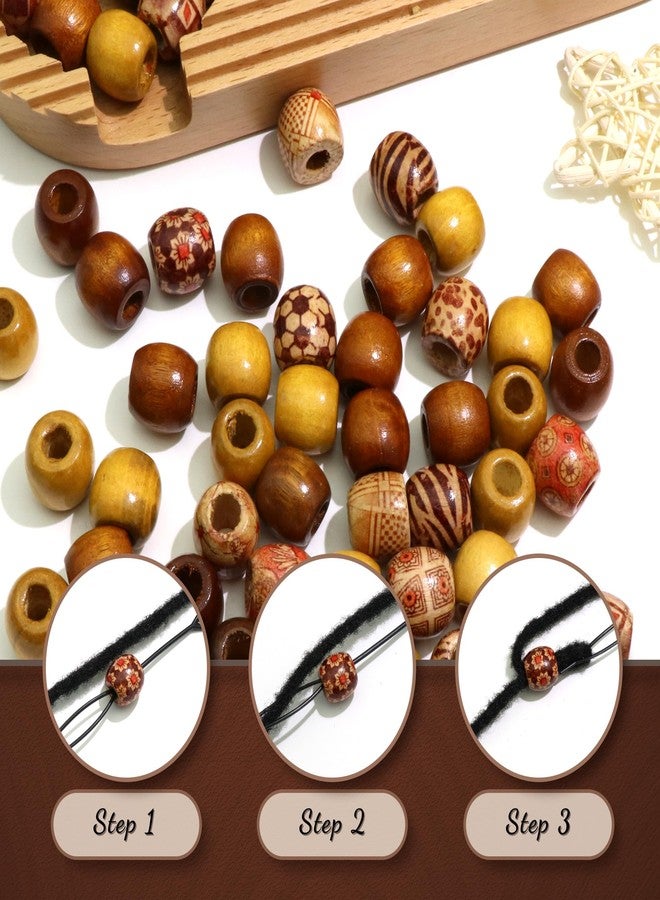 VENOFEN 60PCS Wood Hair Beads Mixed Color Loc Jewelry Hair Decoration Large Hole Braids Bead Accessories Natural Wooden Beads for Women - Image 5