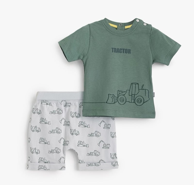 Junior Baby Boys Tractor Print T-Shirt and Shorts Set, Green code 1246