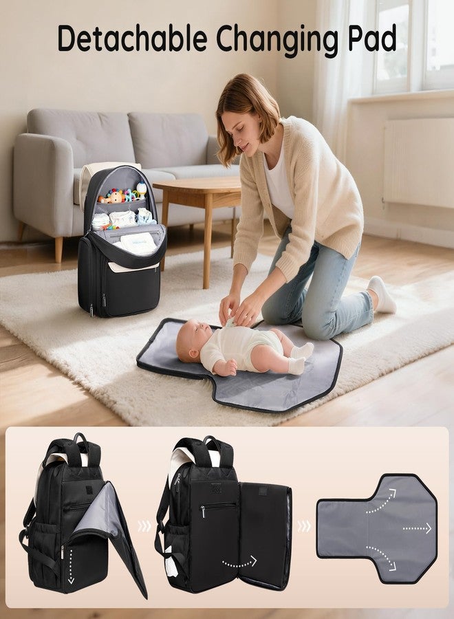 Mancro Small Diaper Bag Backpack with Detachable Changing Pad, Baby Bag for Mom with Insulated Bottle Pocket, Water Resistant Stylish Diaper Bags for Travel with Stroller Straps, Black-White - Image 4