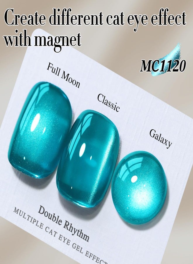 Double Rhythm Jelly Glass Cat Eye Gel Polish with Magnet 15ML Holographic Glitter Shimmer Translucent Sheer Color Magnetic Polish Salon DIY at Home (Jelly Teal-MC1120) - Image 3