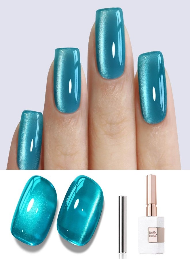 Double Rhythm Jelly Glass Cat Eye Gel Polish with Magnet 15ML Holographic Glitter Shimmer Translucent Sheer Color Magnetic Polish Salon DIY at Home (Jelly Teal-MC1120) - Image 1