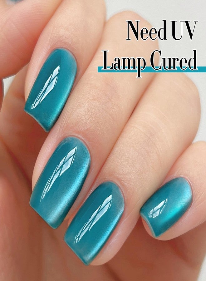 Double Rhythm Jelly Glass Cat Eye Gel Polish with Magnet 15ML Holographic Glitter Shimmer Translucent Sheer Color Magnetic Polish Salon DIY at Home (Jelly Teal-MC1120) - Image 4