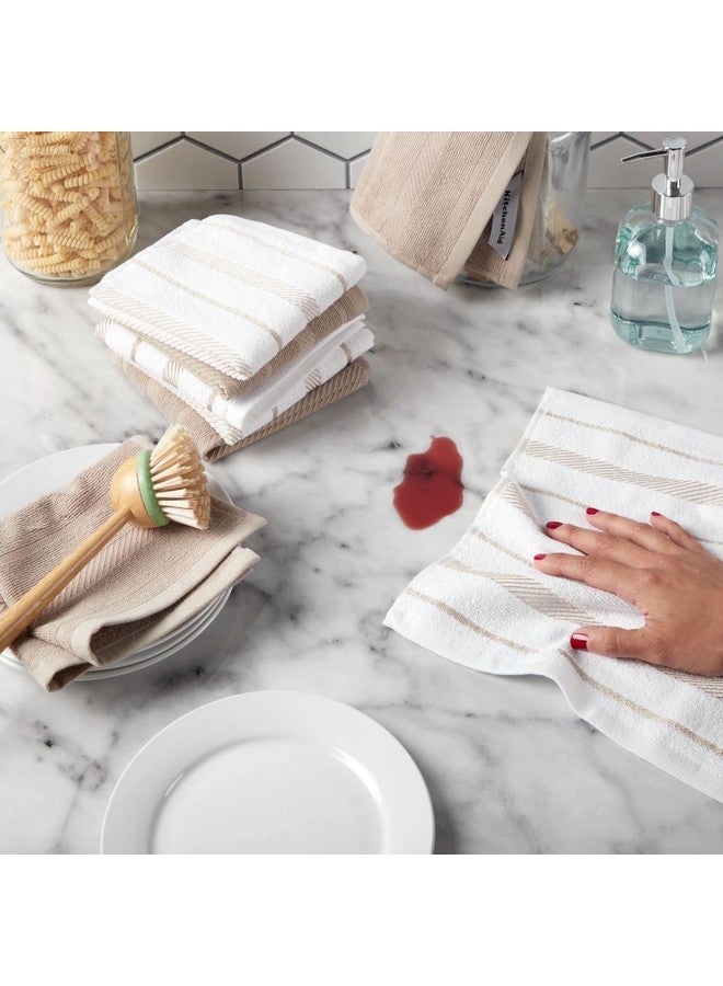 KitchenAid طقم من 8 قطع من قماش المطبخ كيتشن إيد ألباني، مزيج قطن، ميلك شيك/أبيض، 12"x12" - Image 2