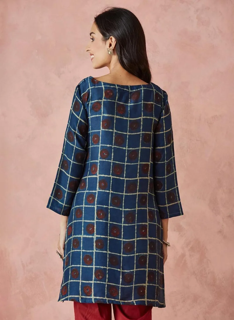 Fabindia Indigo Viscose Dabu Printed Short Kurta