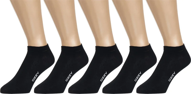 اوزي سوكس 5 Pairs Seamless Cotton Black Unisex Booties Socks Summer Durable Heel and Toe