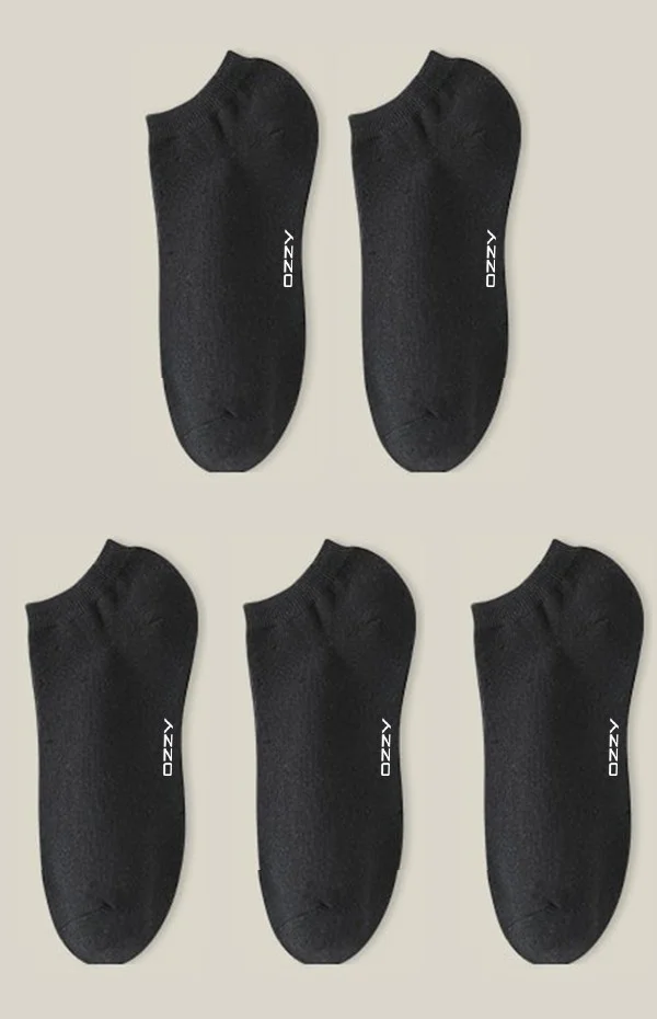 اوزي سوكس 5 Pairs Seamless Cotton Black Unisex Booties Socks Summer Durable Heel and Toe