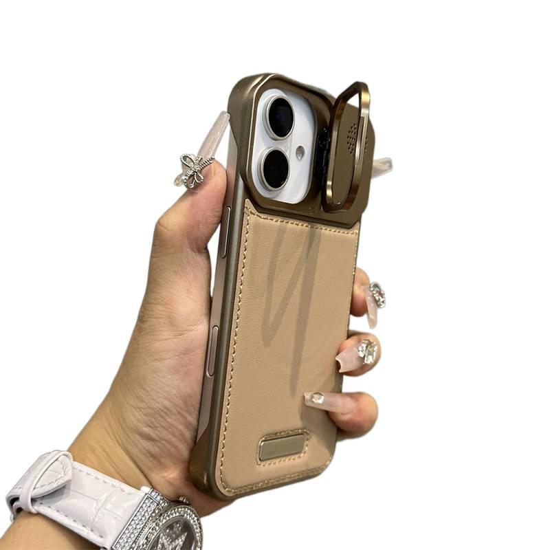 غطاء واقي بملمس جلد لـ iPhone 14 / 14 Plus / 14 Pro / 14 Pro Max باللون Gold بوظيفة حامل مع حماية من السقوط وحامل قائم مع مقاوم للصدمات مع ملمس الجلد للحمل اليومي للعائلة - Image 1