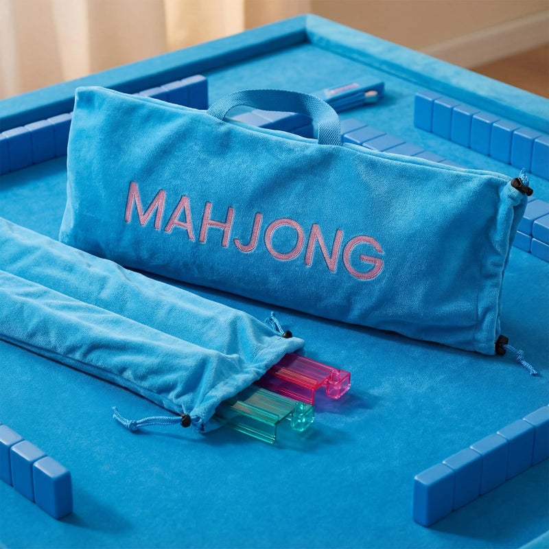 Shinylin 1 Set Mahjong Rack Bag for Mahjong Game Storage 22 x 9 Inches Outer Bag with Handle Zipper & Inner Pocket Tiles Racks Game Accessory Card Pushers Carrying Fits All Types of Racks(Blue) - Image 5