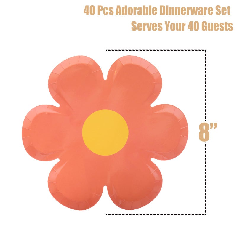 GGBOY 40PCS Daisy Plates Flower Paper Plates  8"" Orange Daisy Paper Plates Flower Plates Disposable  Groovy Plates Spring Daisy Party Paper Plates Cute Flower Shaped Paper Plates Daisy Party Supplies - Image 4