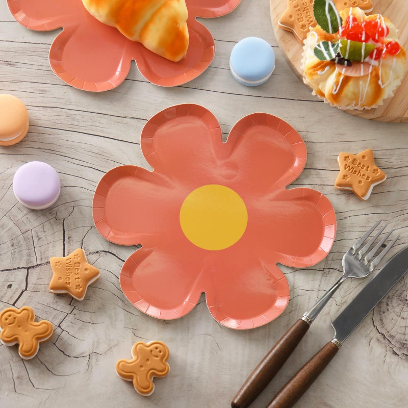GGBOY 40PCS Daisy Plates Flower Paper Plates  8"" Orange Daisy Paper Plates Flower Plates Disposable  Groovy Plates Spring Daisy Party Paper Plates Cute Flower Shaped Paper Plates Daisy Party Supplies - Image 5