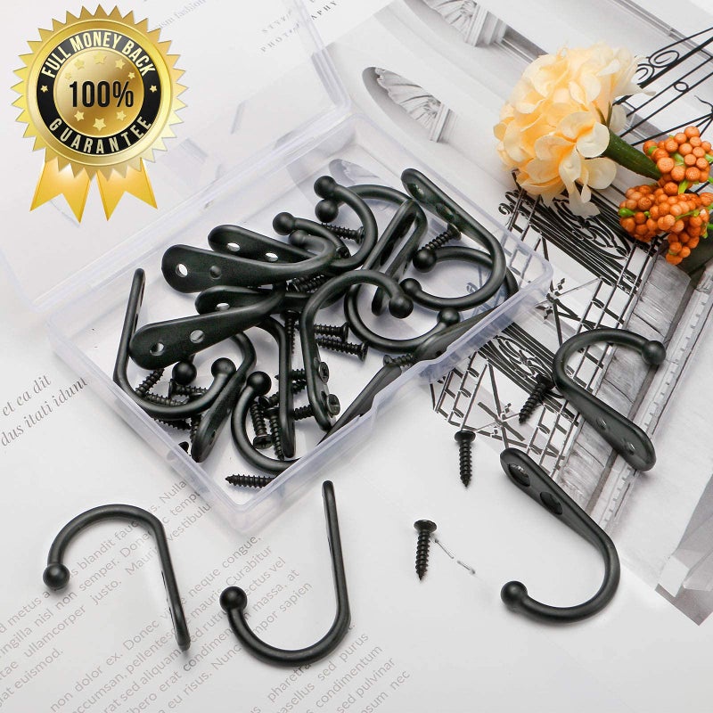 ZAYBOD 15Pcs Black Wall Mounted Coat Hooks, Hanger Hook with 30 Pieces Screws for Hanging Hat, Towel, Key, Robe, Coats, Scarf, Bag, Cap, Coffee Cup, Mugs - Image 3