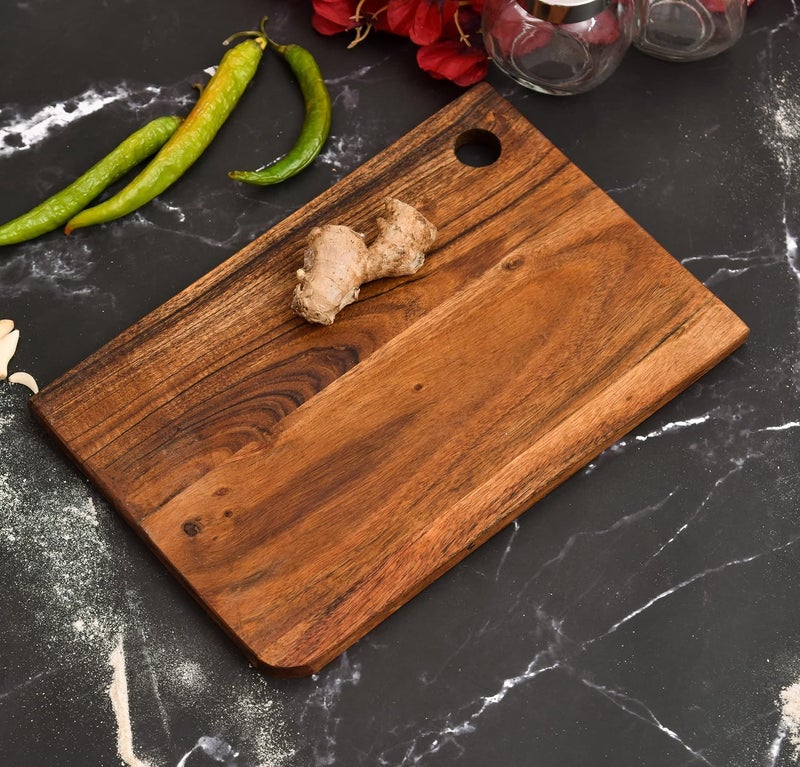 Flavoma Solid Acacia Wood Cutting Chopping Board [12x9] inch | Reversible Cutting Board | No Dyes or Polish or Varnish - Natural Finish | Chopping Board for Kitchen | Antibacterial Surface - Image 2