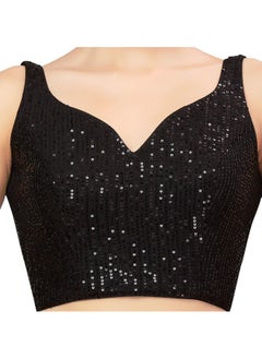 Studio Shringaar Studio Shringaar Women's Polyester Black Sequin Readymade Sleeveless Padded Saree Blouse (Black, 34)  - Image 3