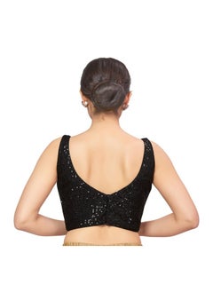 Studio Shringaar Studio Shringaar Women's Polyester Black Sequin Readymade Sleeveless Padded Saree Blouse (Black, 34)  - Image 2