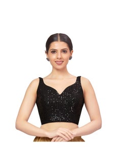 Studio Shringaar Studio Shringaar Women's Polyester Black Sequin Readymade Sleeveless Padded Saree Blouse (Black, 34)  - Image 1
