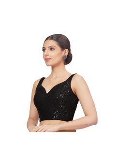 Studio Shringaar Studio Shringaar Women's Polyester Black Sequin Readymade Sleeveless Padded Saree Blouse (Black, 34)  - Image 4