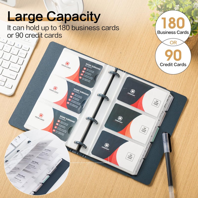 deli Business Card Book Holder, Business Card Organizer, Name Card Book Holder, Portable Office Business Card Holder, Hold 180 Cards, Blue - Image 3