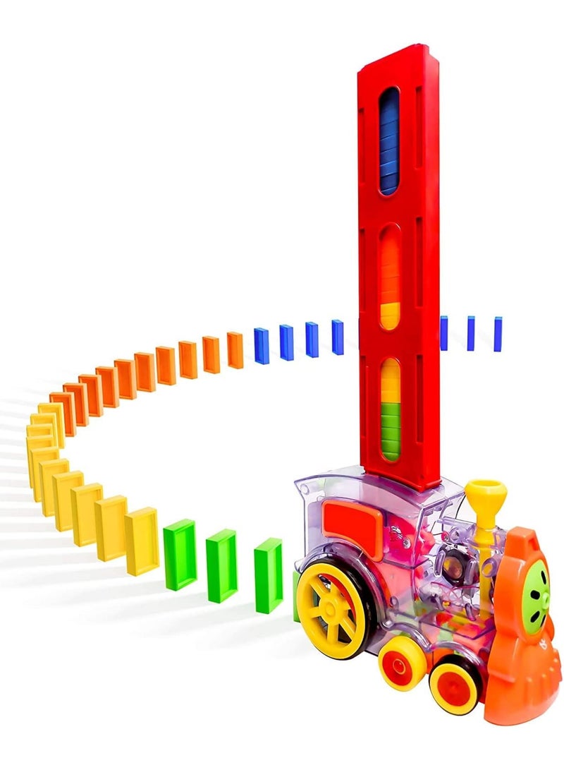 SOLARAE Domino Train, 80 Pcs Domino Blocks Set Plastic Kids Domino Construction 4 Color Children Creative Toy Game Educational Play for 3-12 Year Old Boys and Girls - Image 1