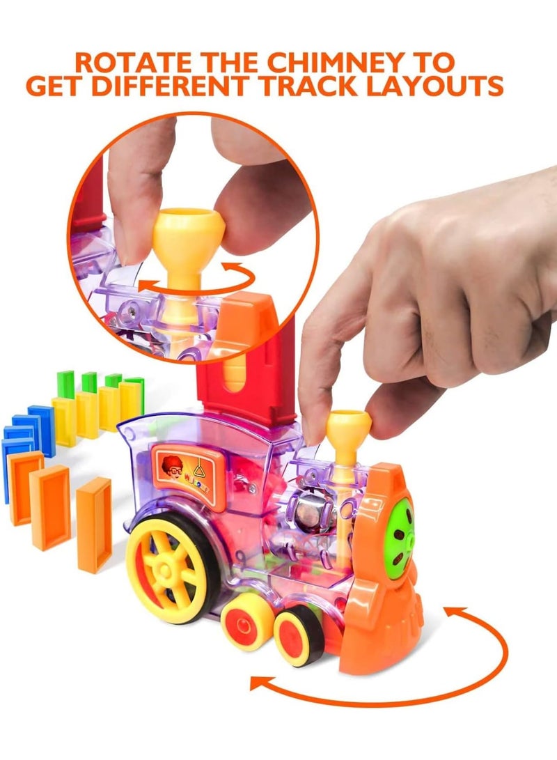 SOLARAE Domino Train, 80 Pcs Domino Blocks Set Plastic Kids Domino Construction 4 Color Children Creative Toy Game Educational Play for 3-12 Year Old Boys and Girls - Image 4