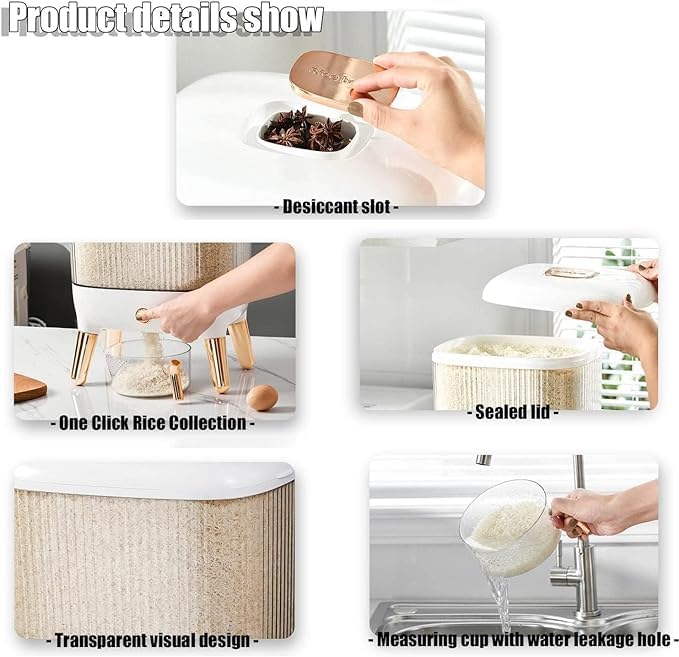 MAPPLE CREATION MAPPLE CREATION Rice Dispenser Cereal Dispenser Countertop Large Sealed Grain Container Dry Food Dispenser Rice Bucket Rice Storage Box Grain Storage with Lid Measuring Cup  - Image 3