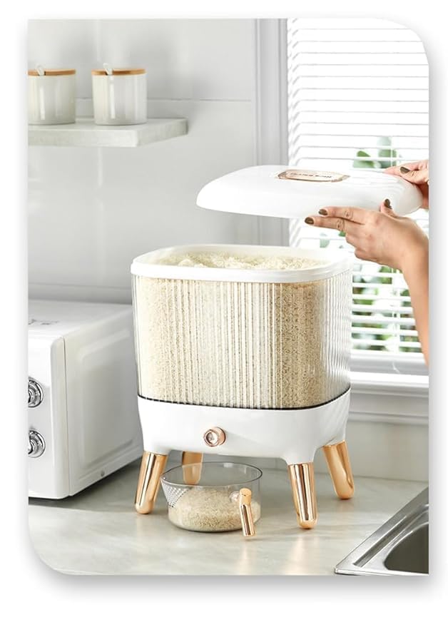 MAPPLE CREATION MAPPLE CREATION Rice Dispenser Cereal Dispenser Countertop Large Sealed Grain Container Dry Food Dispenser Rice Bucket Rice Storage Box Grain Storage with Lid Measuring Cup  - Image 2