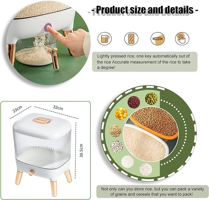MAPPLE CREATION MAPPLE CREATION Rice Dispenser Cereal Dispenser Countertop Large Sealed Grain Container Dry Food Dispenser Rice Bucket Rice Storage Box Grain Storage with Lid Measuring Cup  - Image 4