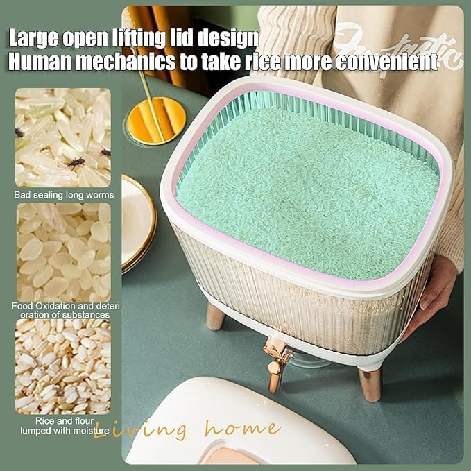MAPPLE CREATION MAPPLE CREATION Rice Dispenser Cereal Dispenser Countertop Large Sealed Grain Container Dry Food Dispenser Rice Bucket Rice Storage Box Grain Storage with Lid Measuring Cup  - Image 5