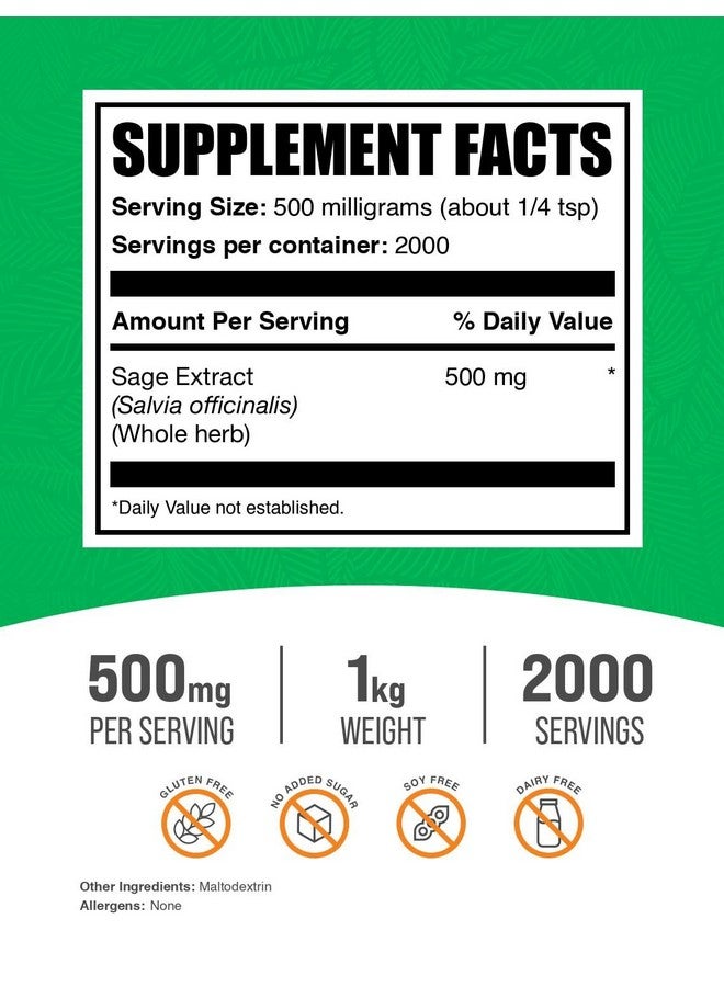 BulkSupplements.com Sage Extract Powder - Sage Supplements, Sage Powder, Antioxidant Source - Herbal Supplement, Gluten Free, 500mg per Serving, 1kg (2.2 lbs) (Pack of 1) - Image 2