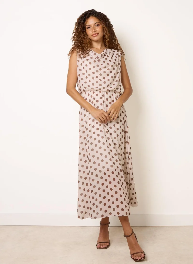 بلو فانيلا Polka Dot Drop Cowl Neck Midi Dress