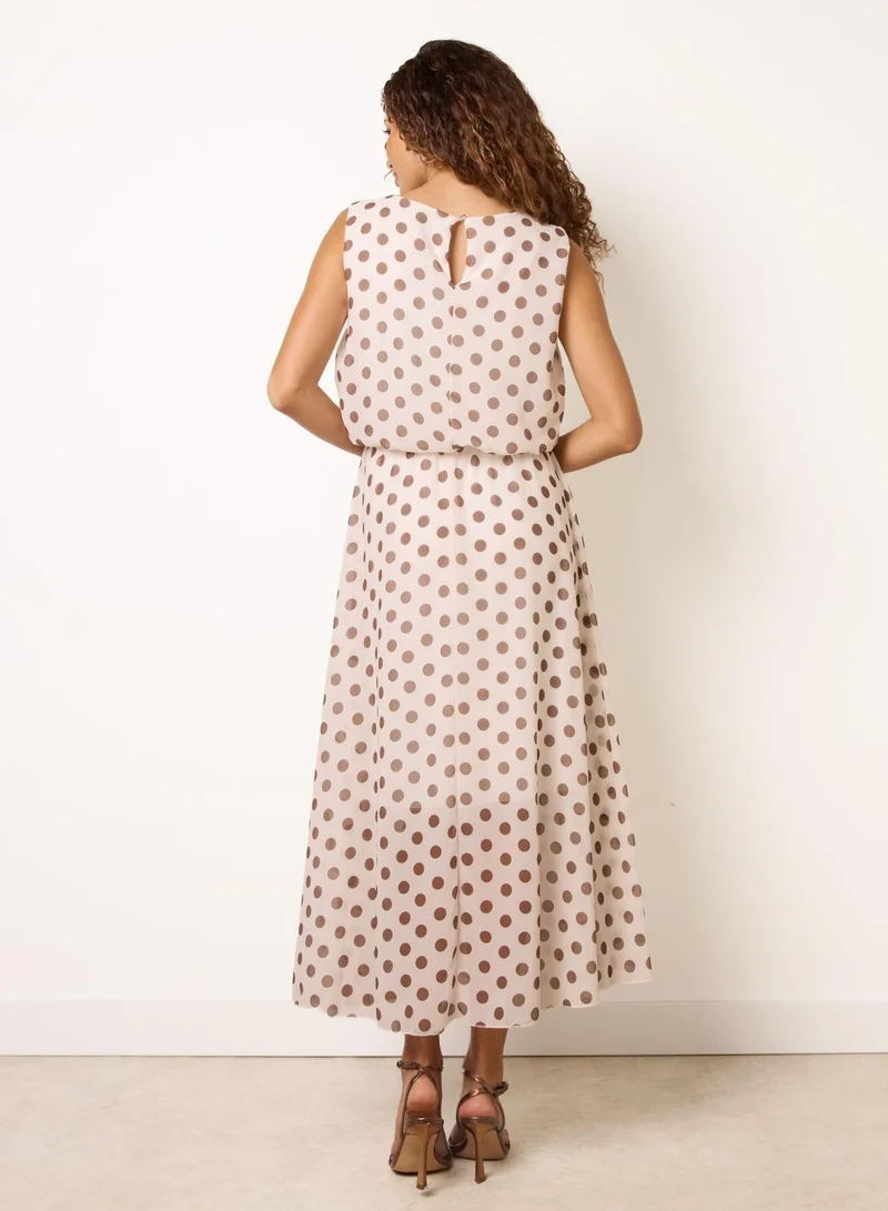 بلو فانيلا Polka Dot Drop Cowl Neck Midi Dress