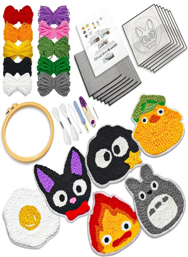 PUNICA Punch Needle Kit for Beginners, Kids & Adults Coaster Set of 6, Easy DIY Embroidery Set Starter Craft Gift with Cute Cartoon Decoration - Image 1