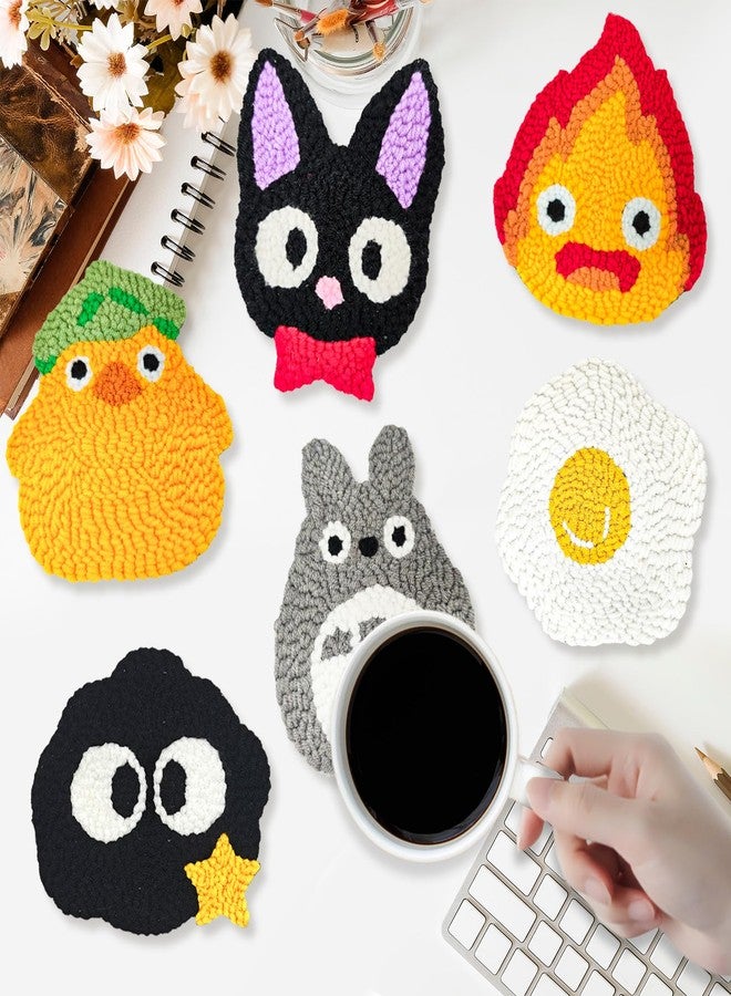 PUNICA Punch Needle Kit for Beginners, Kids & Adults Coaster Set of 6, Easy DIY Embroidery Set Starter Craft Gift with Cute Cartoon Decoration - Image 4
