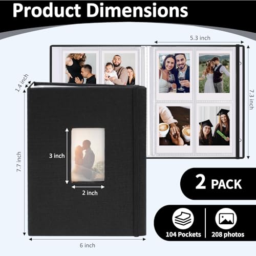 vivinin 2PCS Polaroid Photo Album, 2x3 Inch Pockets Mini Photo Album for 104 Pockets Hold 208 Pictures, Linen Hardcover Polaroid Album Book for Photos, Family Anniversaries, Baby Vacations (Black) - Image 3