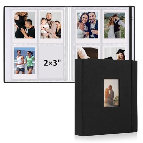vivinin 2PCS Polaroid Photo Album, 2x3 Inch Pockets Mini Photo Album for 104 Pockets Hold 208 Pictures, Linen Hardcover Polaroid Album Book for Photos, Family Anniversaries, Baby Vacations (Black) - Image 1
