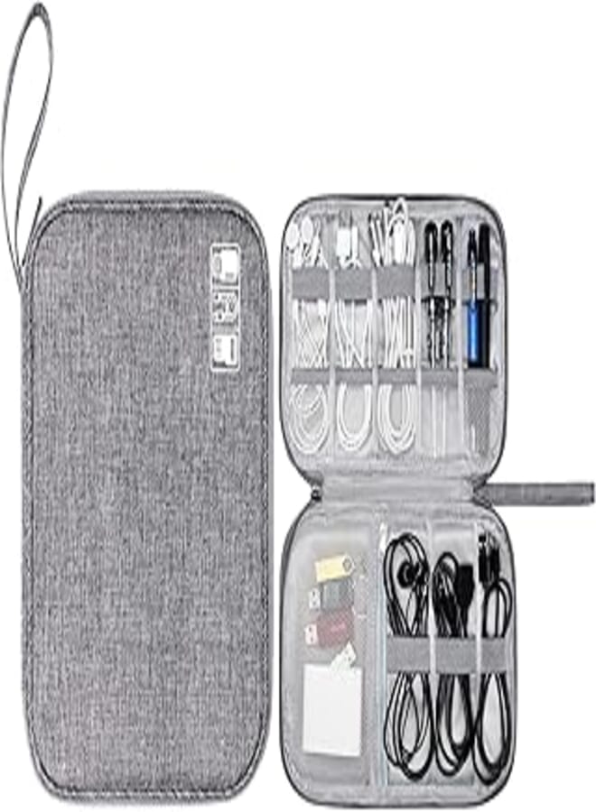 YOMYM Travel Electronic Organizer Bag Cable Organizer Case Portable digital Storage Bag for Electronic Accessories USB Cables, Power Bank, SD Card,Grey 