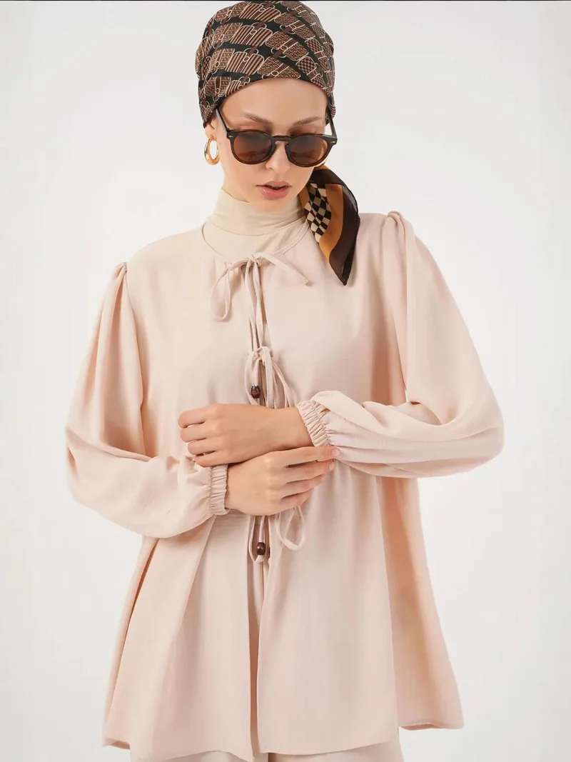 بيغ دارت طقم تونيك طويل بياقة دائرية وسروال واسع الأرجل