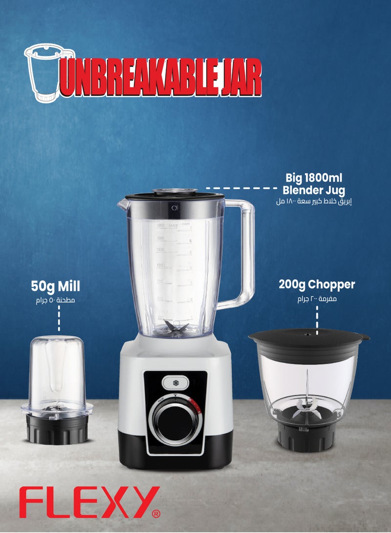 Flexy Multifunctional 3-In-1 Blender Grinder And Chopper With 650W Power, 3-Speed Rotary Switch And 1600ml Jar Capacity - Image 4