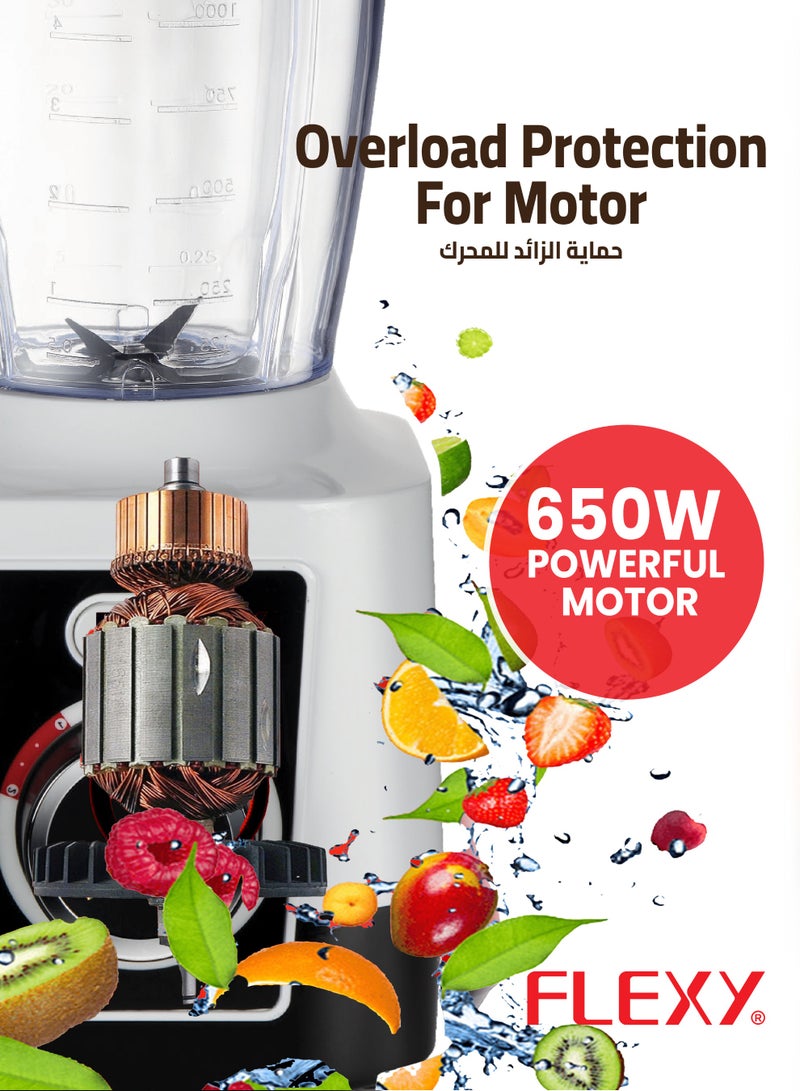 Flexy Multifunctional 3-In-1 Blender Grinder And Chopper With 650W Power, 3-Speed Rotary Switch And 1600ml Jar Capacity - Image 5