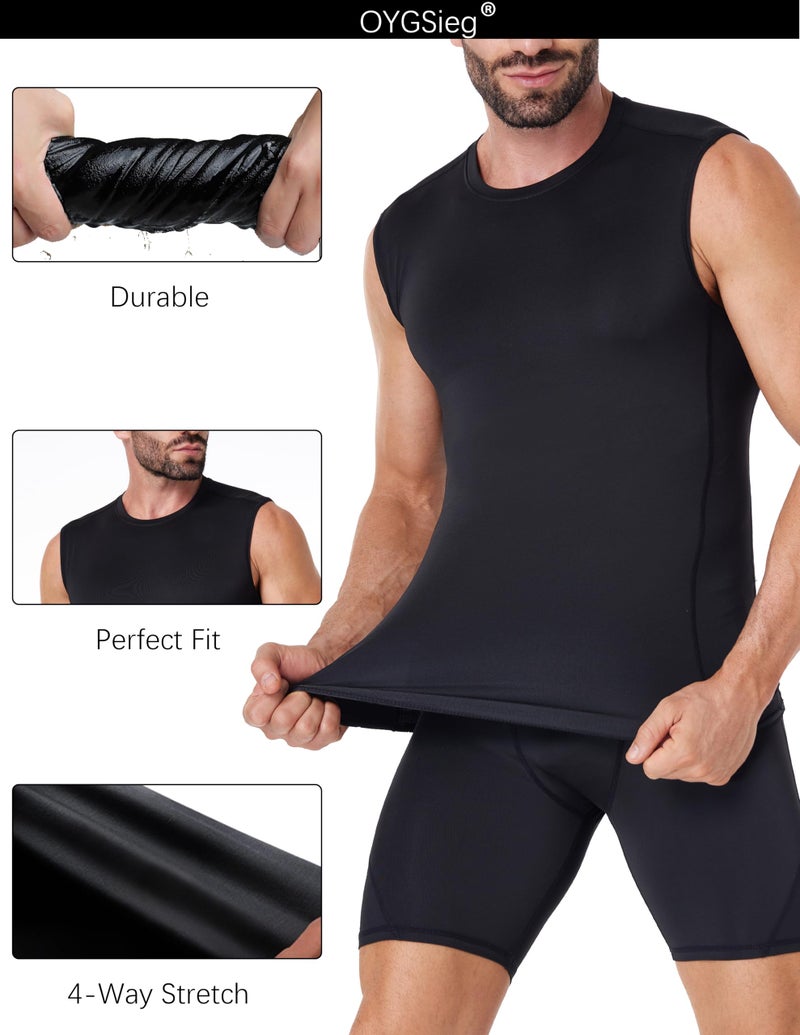 OYGSieg 5 Pack Men's Athletic Compression Shirts Sleeveless Tank Top Base Layer Sports Workout Shirts for Basketball B M - Image 5