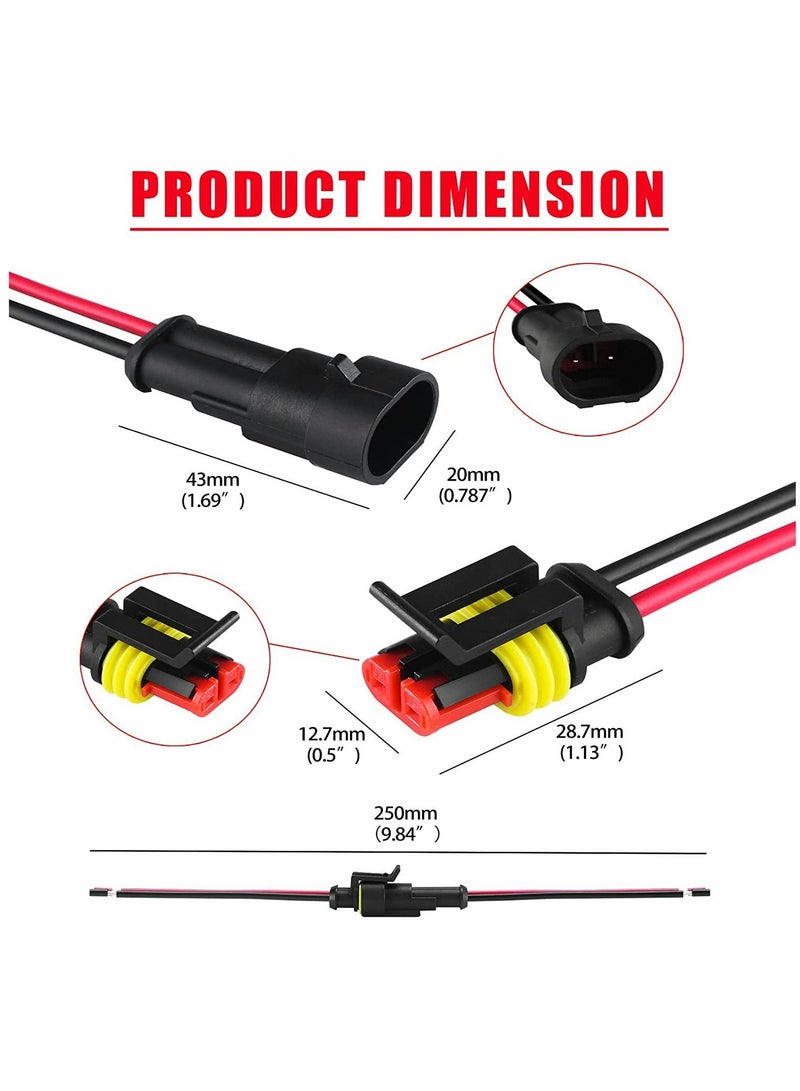 Y&D 16awg 5 Kits 2 Pin Waterproof Connectors With 10cm Pigtail 1.5mm Series Rubber Seal Electrical Terminals, 2p1.5 Hid Plug Car Connector, Connector with Cable Complete Set  - Image 2