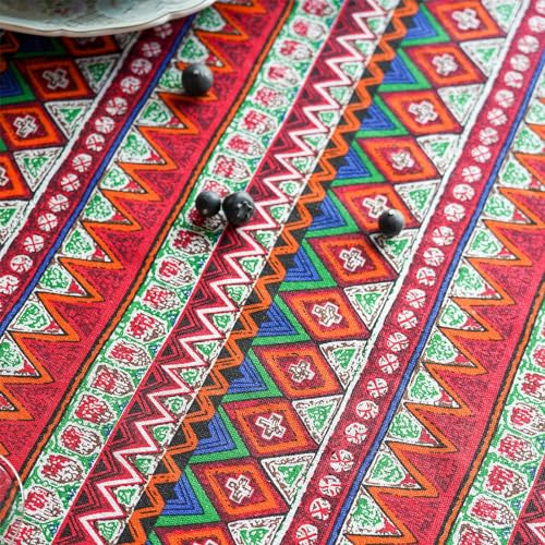 SUTAVIA Red Boho Tablecloth Pompom Tassel Table Cloths Exquisite Bohemian Table Cover Rustic Farmhouse Table Cover for Home Holiday Banquet Dining Room Decor (Red, Rectangle, 60"x84") - Image 4
