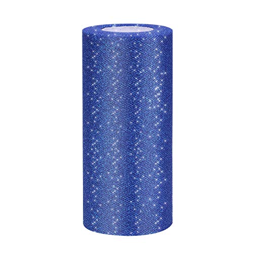 Senkary Glitter Tulle Roll Sparkling Tulle Ribbon Fabric Spool for Wedding Decoration Gift Wrapping, 6 Inch by 25 Yards (Royal Blue) - Image 1