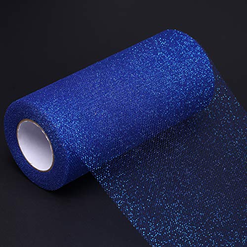 Senkary Glitter Tulle Roll Sparkling Tulle Ribbon Fabric Spool for Wedding Decoration Gift Wrapping, 6 Inch by 25 Yards (Royal Blue) - Image 2