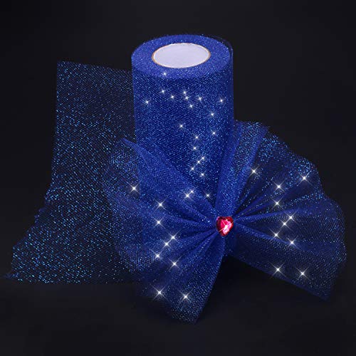 Senkary Glitter Tulle Roll Sparkling Tulle Ribbon Fabric Spool for Wedding Decoration Gift Wrapping, 6 Inch by 25 Yards (Royal Blue) - Image 5