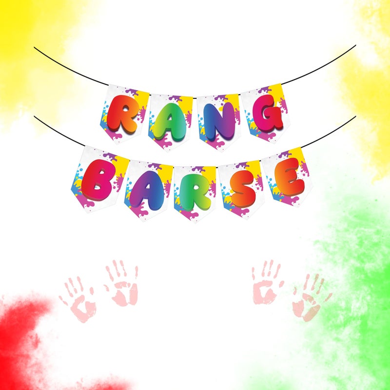 1iAM Happy Holi Decoration Items | 1pc 13.6X10.3cm "RANG BARSE" 300gsm Printed Paper Banner for Celebration of 14th March in Home, Office, Club, Schools, Collage, Restaurant, Apartment Decoration - Image 1