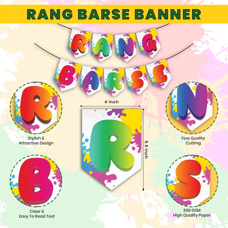 1iAM Happy Holi Decoration Items | 1pc 13.6X10.3cm "RANG BARSE" 300gsm Printed Paper Banner for Celebration of 14th March in Home, Office, Club, Schools, Collage, Restaurant, Apartment Decoration - Image 3