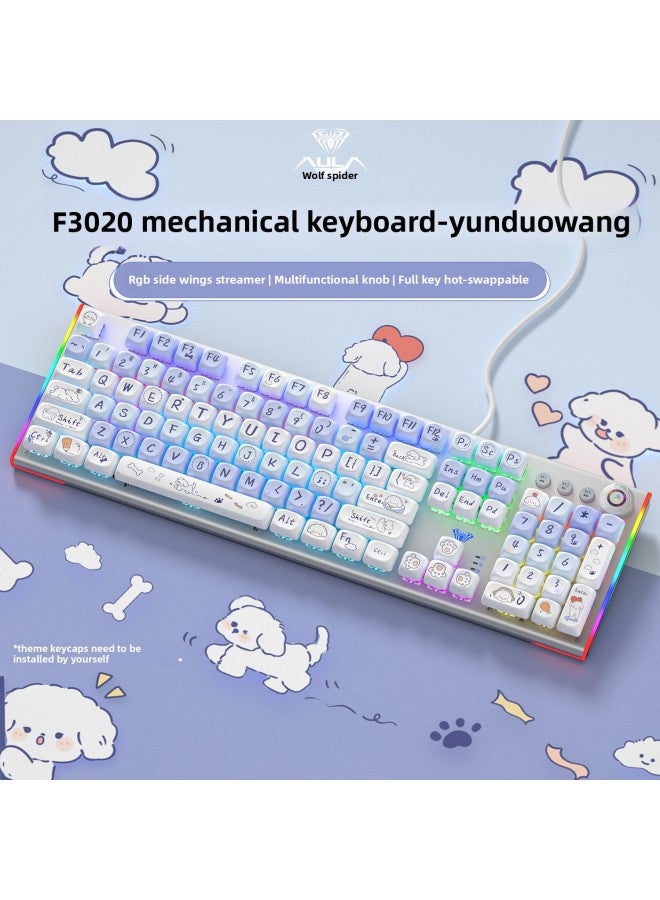 20 Mechanical Keyboard Electric Competition 10 Engraved Notebook F30 Universal Desktop Computer 4 Key Game Dedicated Side Engraved-Color:Black Axis-【cloud Woof Woof】 Theme Model-mechanical Keyboard-no - Image 1