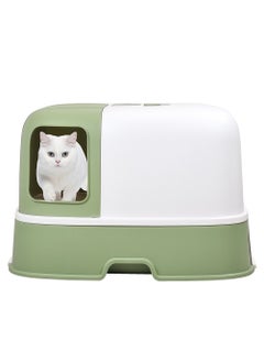 MAJIBAO Enclosed cat litter box for indoor cats, Durable plastic cat litter box with Corridor type, Drawer design, Portable handle, Deodorant filter, and Litter scoop, Easy to clean 58 cm (Green)  - Image 1